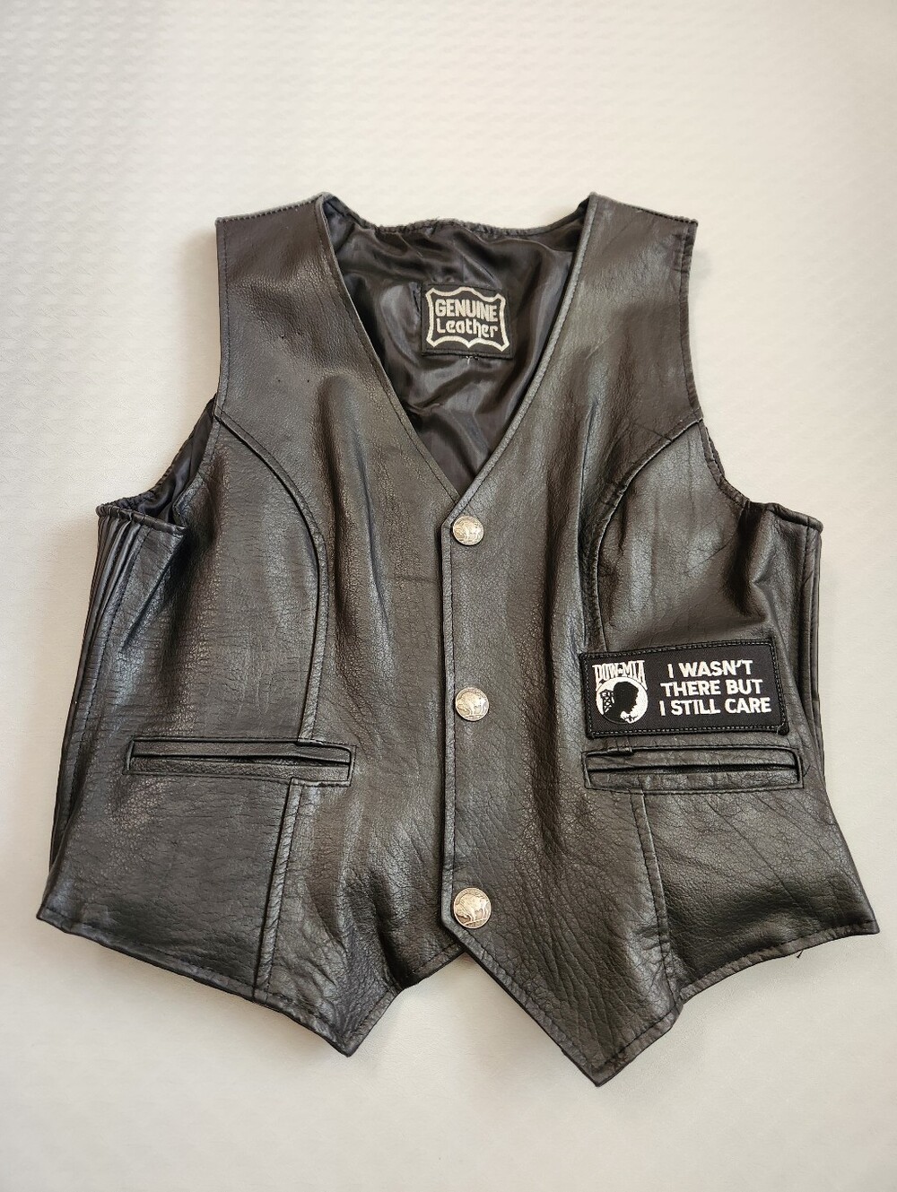 Harley Davidson Vest Men's M Black Leather Pow Mia Custom Logo Military Biker